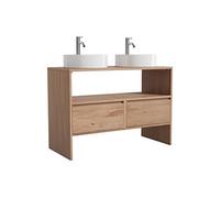 Vente-unique - Meuble de Salle de Bain en chêne Massif avec Vasque à Poser Ronde et Robinet - Naturel Clair - 110 cm - CAVIZO