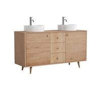 Vente-unique - Meuble de Salle de Bain en chêne Massif avec Vasque à Poser Ronde et Robinet - Naturel Clair - 145 cm - ZARENO