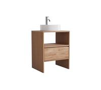 Vente-unique - Meuble de Salle de Bain en chêne Massif avec Vasque à Poser Ronde et Robinet - Naturel Clair - 60 cm - CAVIZO