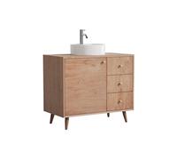 Vente-unique - Meuble de Salle de Bain en chêne Massif avec Vasque à Poser Ronde et Robinet - Naturel Clair - 93 cm - ZARENO