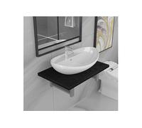 Meuble de Salle de Bain avec Etagère Murale 2 pcs Lave-Mains de Salle d'Eau Lavabo Ovale Vasque à Poser de Toilette Maison Céramique 58,5x39x21 cm