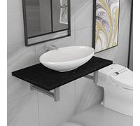 Meuble de Salle de Bain en Deux pièces Céramique Noir,Ensembles de Ensembles de mobilier pour salles de bains-279335