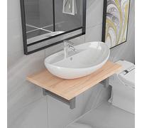 Meuble de Salle de Bain en Deux pièces chêne avec lavabo en céramique Ovale, étagère Murale Stable 60x40x16 cm, Ensemble Meuble Salle de Bain Moderne pour Salle d'eau et Toilettes