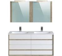 Meuble de salle de bain en melamine coloris chene / blanc - Longueur 122 x profondeur 46 x Hauteur 58 cm -PEGANE- Blanc G