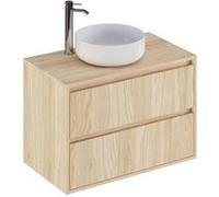 Meuble de salle de bain en melamine coloris placage naturel - Longueur 80 x profondeur 45 x Hauteur 55 cm -PEGANE- Naturel