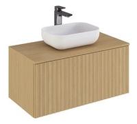 Meuble de salle de bain en placage chene coloris naturel - Longueur 90 x profondeur 46 x Hauteur 55.6 cm -PEGANE- Naturel G