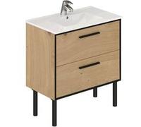 Meuble de salle de bain en placage chene coloris naturel / noir - Longueur 81 x profondeur 47 x Hauteur 87 cm -PEGANE- Multicolore G