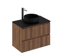 Meuble de salle de bain en placage noyer naturel - Longueur 81 x profondeur 46 x Hauteur 69 cm