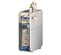 Meuble de salle de bain étroit avec tiroirs transparents et roulettes - Rangement vertical fin pour articles de toilette et essentiels de salle de bain, unité d'économie d'espace avec porte-papier