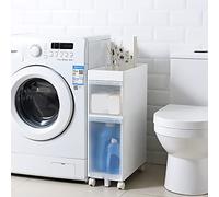 Meuble de Salle de Bain étroit, Meuble de Rangement Autonome et Fin avec 4 tiroirs Transparents et roulettes, Tour de Commode Verticale pour espaces compacts, Largeur 14 cm/22 cm, idéal pour