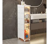 Meuble de salle de bain fin de grande capacité avec tiroirs transparents - Meuble de sol étroit sur roulettes - Design compact pour un rangement facile