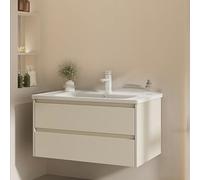 Meuble de salle de bain flottant avec évier en céramique intégré, 2 tiroirs et grand meuble de rangement pour un assemblage facile