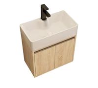 Meuble de salle de bain flottant avec lavabo et armoire de rangement - Design peu encombrant pour petites salles de bains, comprend un robinet et un ensemble de vidange