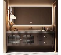 Meuble de salle de bain flottant avec lavabo et miroir - Lumières LED OneTouch - Désembuage - 2 tiroirs - Design moderne marron - 120 cm - Pour salle de bain élégante