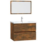Meuble de salle de bain - GAROSA - Ensemble 2 pcs - Chêne fumé - Miroir inclus - Design contemporain