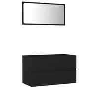 Meuble de salle de bain - GAROSA - Ensemble 2 pcs - Noir - Aggloméré - Miroir inclus