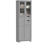 HOMCOM Meuble de Salle de Bain Haut, Meuble de Rangement, Colonne Salle de Bain avec 4 Portes Dont 2 vitrées, 2 tiroirs et étagères réglables, Style Moderne, pour Salon, Chambre, 60x30x170cm, Gris
