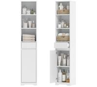 HOMCOM Meuble de Salle de Bain Haut, Meuble de Rangement, Colonne Salle de Bain avec Porte, tiroir, Compartiments Ouverts, étagère réglable, Style Moderne, pour Salon, Chambre, 33x30x172cm, Blanc