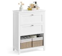 Meuble de salle de bain - HELLOSHOP26 - 2 tiroirs - Séparateur réglable - Paniers en rotin - MDF blanc