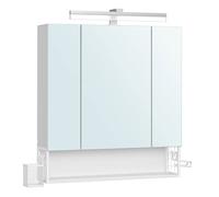 Meuble de salle de bain - HELLOSHOP26 - Armoire 3 portes - Prises+2 USB - Panier & sèche-cheveux - Éclairage LED