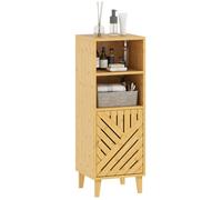HOMCOM Meuble de Salle de Bain, Meuble de Rangement, Armoire Salle de Bain avec 1 Placard, 2 Compartiment Ouvert, Porte et Pieds en Bambou, 32 x 30 x 90 cm, Effet Bois Naturel