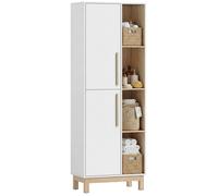 Meuble de salle de bain - HOMCOM - 2 portes 4 compartiments ouverts et étagères réglables - bois - 62 5x35x176cm - blanc et naturel