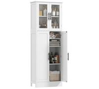 Meuble de salle de bain - HOMCOM - 6 niveaux - 4 portes dont 2 vitrées et étagères réglables - bois - 60x30x170cm - blanc