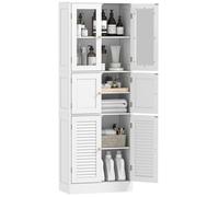 HOMCOM Meuble de Salle de Bain Haut, Meuble de Rangement, Colonne Salle de Bain avec 6 Portes Dont 2 vitrées et 2 persiennes, étagère réglable, Style Moderne, pour Salon, Chambre, 60x30x170cm, Blanc