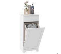 HOMCOM Meuble de Salle de Bain avec Panier à Linge Pliable, Meuble de Rangement avec tiroir - 40L x 40l x 90,5H cm - Blanc