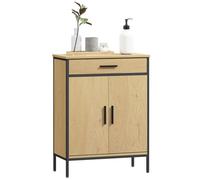 HOMCOM Meuble de Salle de Bain, Meuble de Rangement avec tiroir, Placard à Porte, étagère réglable et charnières à Fermeture, Armoire de Salle de Bain, Cuisine, Salon, 60 x 30 x 80 cm, chêne