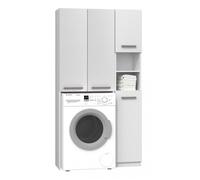 Meuble de salle de bain HUCOCO - KARLI - Blanc - 96x30x183 - 4 portes + 2 tablettes