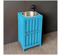 Meuble de salle de bain industriel bleu avec lavabo sur pied autoportant 46 x 46 x 85 cm Armoire en fer et acier inoxydable pour un usage commercial sans miroir inclus