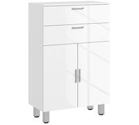 kleankin Meuble de Salle de Bain, Meuble de Rangement avec 2 tiroirs, Placard à Double Porte, étagères réglables et Base surélevée, Armoire Salle de Bain, Salon, Chambre, 60x30x93cm, Blanc Brillant