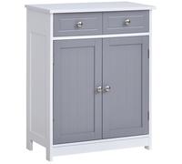 kleankin Meuble bas salle de bain 2 portes 2 tiroirs étagère réglable MDF blanc et gris