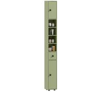kleankin Meuble Colonne Salle de Bain Fine 20 x 20 x 180 cm Vert | Armoire Haute, 4 Étagères Réglables, 1 Tiroir, 2 Placards, Design Moderne