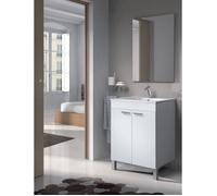 Habitdesign Modèle LC1 Meuble de salle de bain avec 2 portes et miroir Finition blanc brillant, dimensions : 60 x 80 x 45 cm (l x H x P).