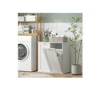 Meuble de salle de bain - LANGTU - HOMCOM - 2 paniers à linge rabattables - Portes à lattes ventilées - MDF 70x38x73 cm