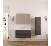 Meuble de salle de bain Lara 100 cm - Ensemble 3 pièces anthracite avec vasque céramique et armoire miroir