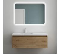 Meuble de Salle de Bain Marron Clair avec Lavabo et Miroir - MAI & MAI - Salerno - Tiroir - Design Contemporain