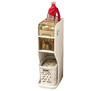 Meuble de salle de bain mince à 4 niveaux avec panier à linge et tiroirs transparents - Armoire mobile étroite sur roulettes pour économiser de l'espace