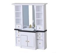 Meuble de salle de bain miniature pour miroir et rangement pour maison de poupée à l'échelle 1:12, meuble d'évier en bois blanc pour tiroirs et étagères pour décoration et affichage de scène à faire