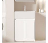 Meuble de salle de bain mobile de 45,7 cm avec évier en céramique, ensemble de meubles de salle de bain compact avec robinet et drain, vanité indépendante peu encombrante pour petits espaces, 55,9 cm