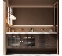 Meuble de salle de bain moderne flottant avec lavabo et miroir - Lumières LED OneTouch - Désembuage - 2 tiroirs - Finition marron élégante - 170 cm
