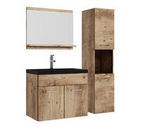 Meuble de salle de bain Montreal 60 cm lavabo noir - Chene chataignier - Armoire de rangement Meuble lavabo evier Meubles