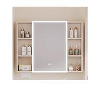 Meuble de salle de bain mural avec miroir et cadre en aluminium - Porte simple de rangement - Finition kaki - 100 cm - Solution élégante pour économiser de l'espace