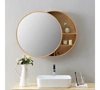 Meuble de salle de bain mural avec miroir rond - IV Holz - Meuble de rangement moderne pour articles de toilette et cosmétiques - Élégant pour salle de bain contemporaine.