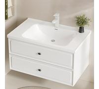 Meuble de salle de bain mural moderne avec lavabo en céramique, grands tiroirs de rangement pour la maison et l'hôtel