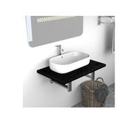 Meuble de Salle de Bain pour Bassin Etagère Suspendue Support de Lavabo Savon Serviette Toilette Maison Intérieur Noir 60x40x16,3 cm