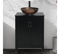 Meuble de salle de bain noir avec lavabo de 60 cm et lavabo sur pied en verre marron moderne pour vestiaire