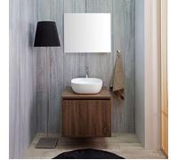 MEUBLE DE SALLE DE BAIN NOYER FONCÉ 60CM LAVABO D'APPUI ET MIROIR BORDS POLIS | SIENA
